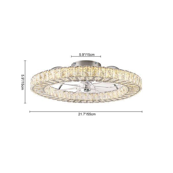 Minimalist Dimmable LED 2-In-1 Ring Flush Mount Crystal Fan Ceiling Light - Yiilighting