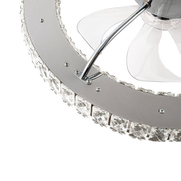 Minimalist Dimmable LED 2-In-1 Ring Flush Mount Crystal Fan Ceiling Light - Yiilighting