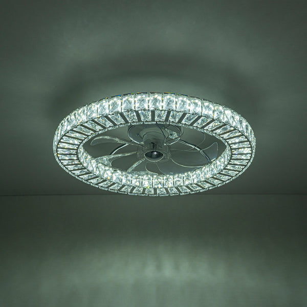 Minimalist Dimmable LED 2-In-1 Ring Flush Mount Crystal Fan Ceiling Light - Yiilighting