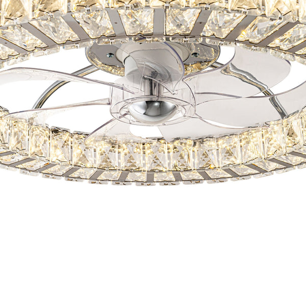 Minimalist Dimmable LED 2-In-1 Ring Flush Mount Crystal Fan Ceiling Light - Yiilighting
