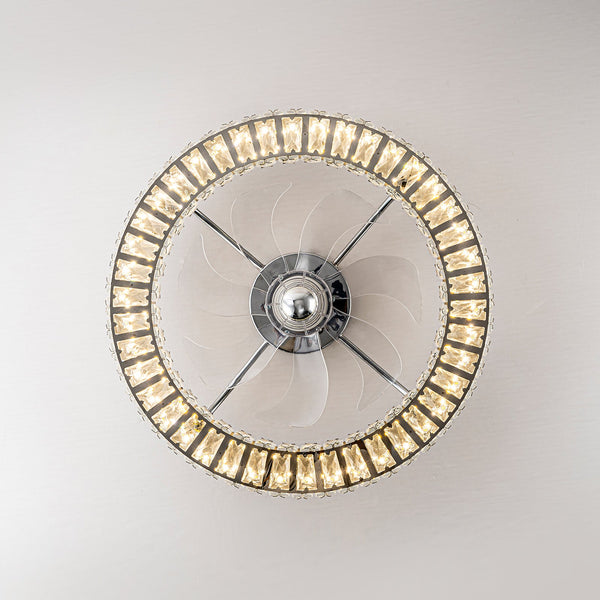 Minimalist Dimmable LED 2-In-1 Ring Flush Mount Crystal Fan Ceiling Light - Yiilighting