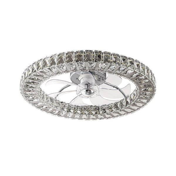 Minimalist Dimmable LED 2-In-1 Ring Flush Mount Crystal Fan Ceiling Light - Yiilighting
