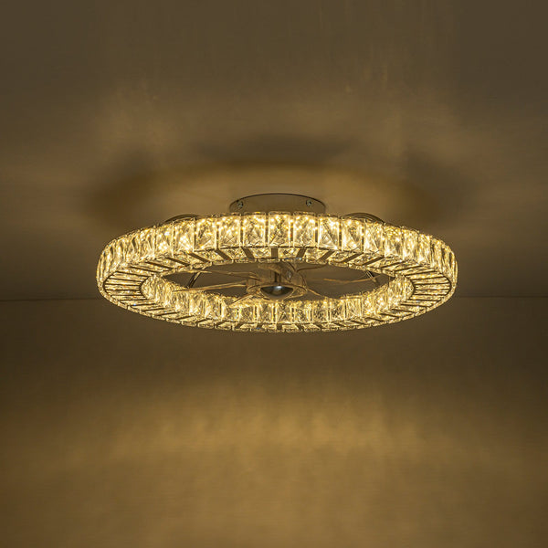 Minimalist Dimmable LED 2-In-1 Ring Flush Mount Crystal Fan Ceiling Light - Yiilighting