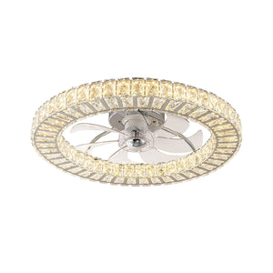 Minimalist Dimmable LED 2-In-1 Ring Flush Mount Crystal Fan Ceiling Light - Yiilighting