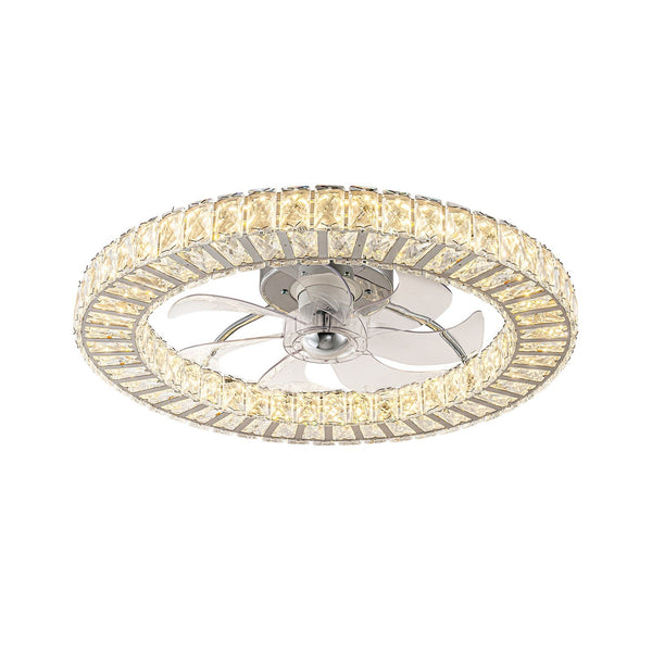 Minimalist Dimmable LED 2-In-1 Ring Flush Mount Crystal Fan Ceiling Light - Yiilighting