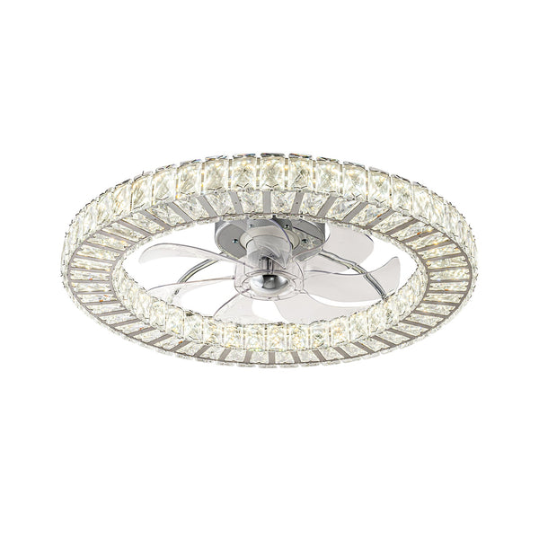 Minimalist Dimmable LED 2-In-1 Ring Flush Mount Crystal Fan Ceiling Light - Yiilighting