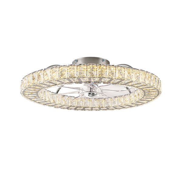 Minimalist Dimmable LED 2-In-1 Ring Flush Mount Crystal Fan Ceiling Light - Yiilighting