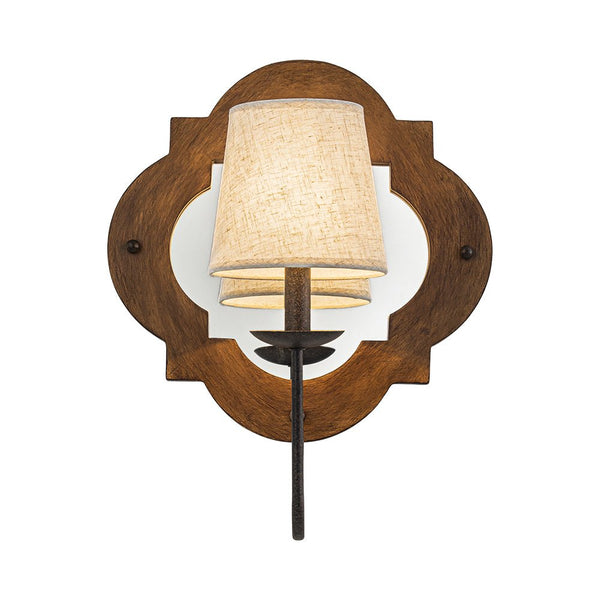 Mirror Integrated Distressed Wood Tapered Fabric Vintage Wall Sconce - Yiilighting