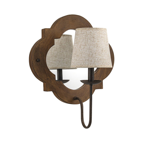 Mirror Integrated Distressed Wood Tapered Fabric Vintage Wall Sconce - Yiilighting