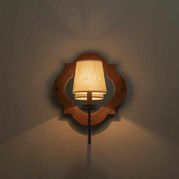 Mirror Integrated Distressed Wood Tapered Fabric Vintage Wall Sconce - Yiilighting