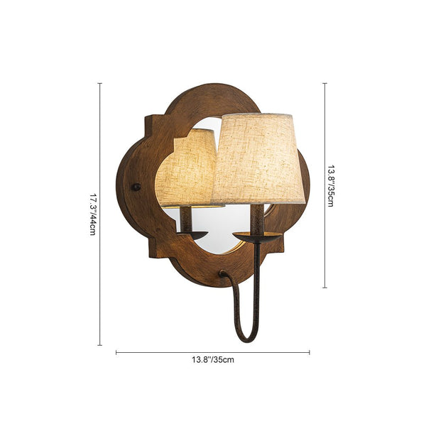 Mirror Integrated Distressed Wood Tapered Fabric Vintage Wall Sconce - Yiilighting