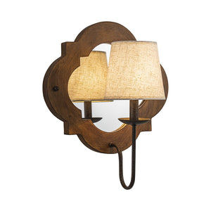 Mirror Integrated Distressed Wood Tapered Fabric Vintage Wall Sconce - Yiilighting