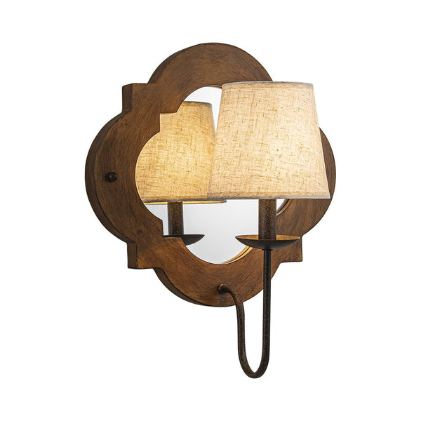 Mirror Integrated Distressed Wood Tapered Fabric Vintage Wall Sconce - Yiilighting