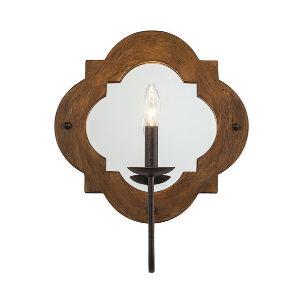 Mirror Integrated Distressed Wood Tapered Fabric Vintage Wall Sconce - Yiilighting