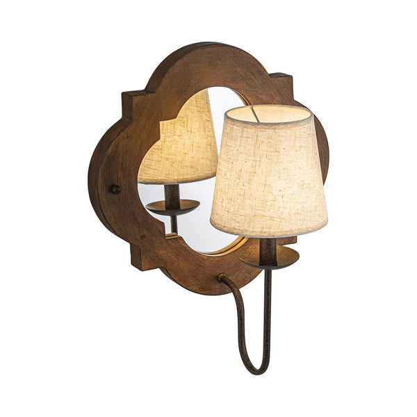 Mirror Integrated Distressed Wood Tapered Fabric Vintage Wall Sconce - Yiilighting