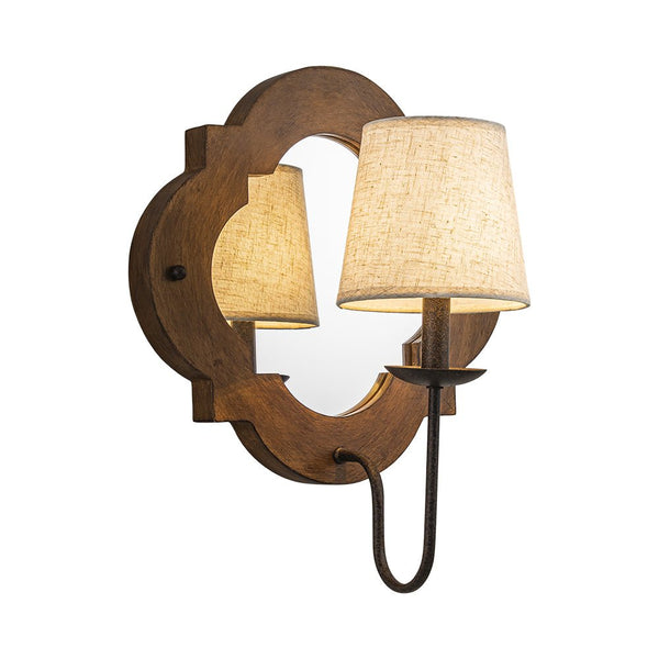 Mirror Integrated Distressed Wood Tapered Fabric Vintage Wall Sconce - Yiilighting
