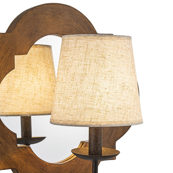 Mirror Integrated Distressed Wood Tapered Fabric Vintage Wall Sconce - Yiilighting
