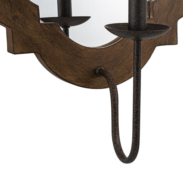 Mirror Integrated Distressed Wood Tapered Fabric Vintage Wall Sconce - Yiilighting