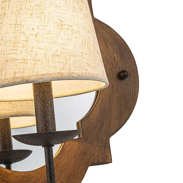 Mirror Integrated Distressed Wood Tapered Fabric Vintage Wall Sconce - Yiilighting