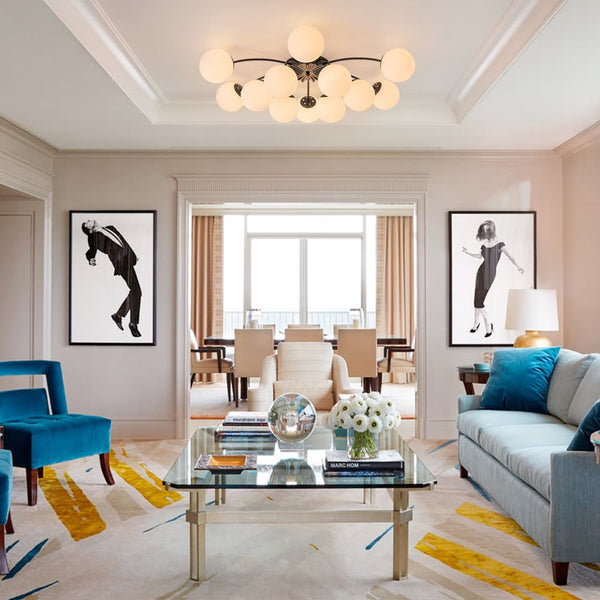 Modern 12 - Light Opal Glass Globe Chandelier - Yiilighting