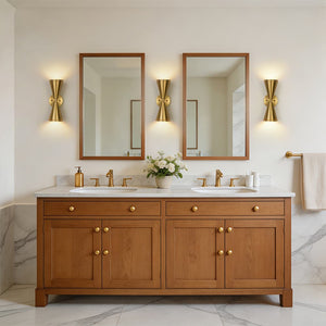 Modern 2 - Light Brushed Brass Double - Conical Wall Sconce - Yiilighting