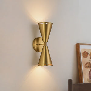 Modern 2 - Light Brushed Brass Double - Conical Wall Sconce - Yiilighting