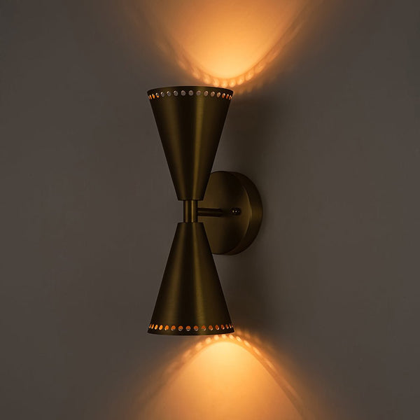 Modern 2 - Light Brushed Brass Double - Conical Wall Sconce - Yiilighting