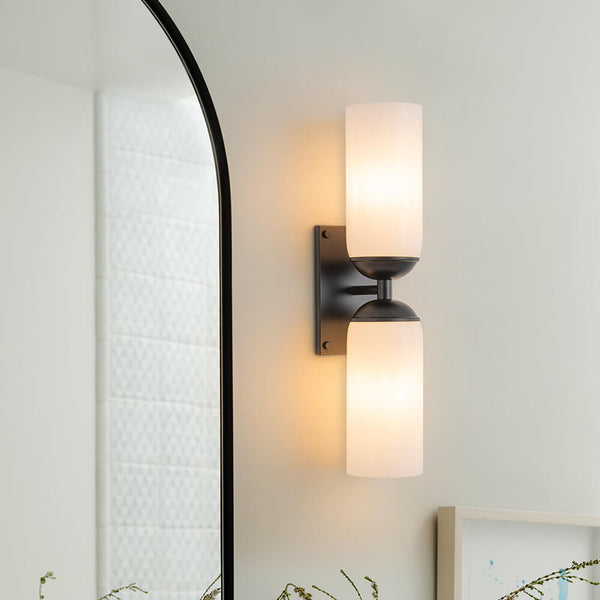 Modern 2 - Light Cylindrical Opal White Glass Vanity Wall Sconce - Yiilighting