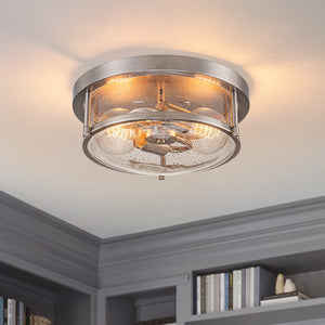 Modern 2 - Light Drum Seeded Glass Flush Mount Ceiling Light - Yiilighting