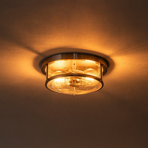 Modern 2 - Light Drum Seeded Glass Flush Mount Ceiling Light - Yiilighting