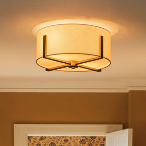 Modern 2 - Light Fabric Lampshade Drum Semi - Flush Ceiling Light - Yiilighting