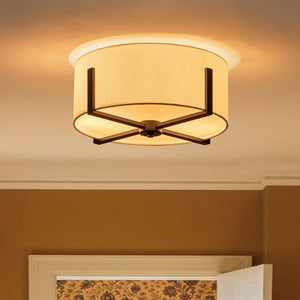 Modern 2 - Light Fabric Lampshade Drum Semi - Flush Ceiling Light - Yiilighting