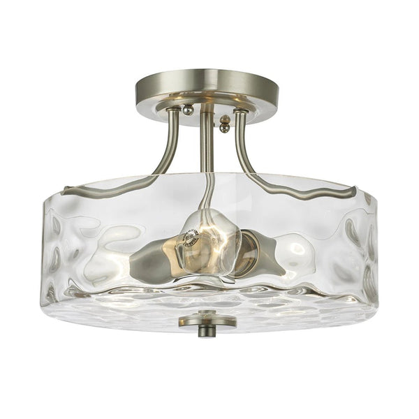Modern 2-Light Water Rippled Glass Drum Semi-Flush Mount Ceiling Light