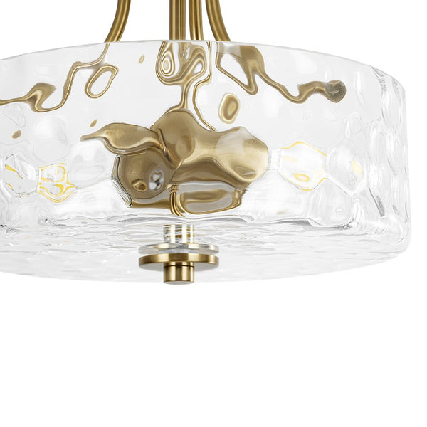 Modern 2 - Light Water Rippled Glass Drum Semi - Flush Mount Ceiling Light - Yiilighting