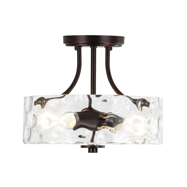 Modern 2-Light Water Rippled Glass Drum Semi-Flush Mount Ceiling Light - Yiilighting