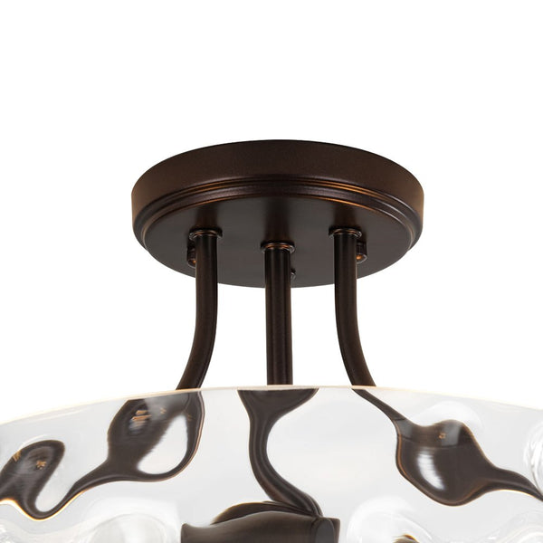 Modern 2-Light Water Rippled Glass Drum Semi-Flush Mount Ceiling Light - Yiilighting