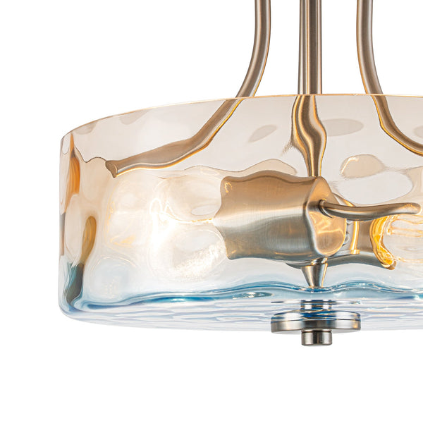 Modern 2-Light Water Rippled Glass Drum Semi-Flush Mount Ceiling Light - Yiilighting