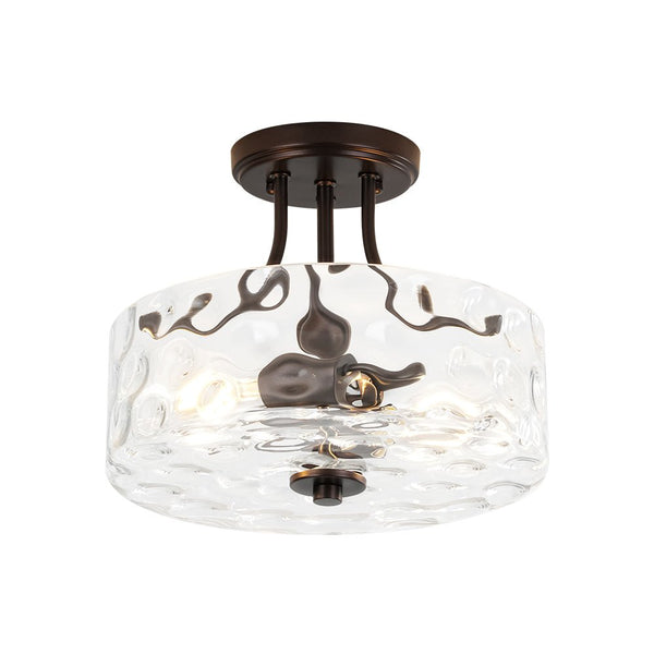 Modern 2-Light Water Rippled Glass Drum Semi-Flush Mount Ceiling Light - Yiilighting