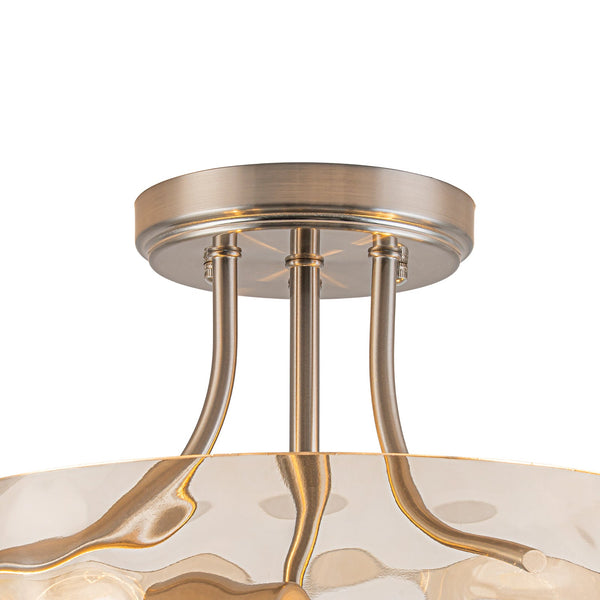 Modern 2-Light Water Rippled Glass Drum Semi-Flush Mount Ceiling Light - Yiilighting