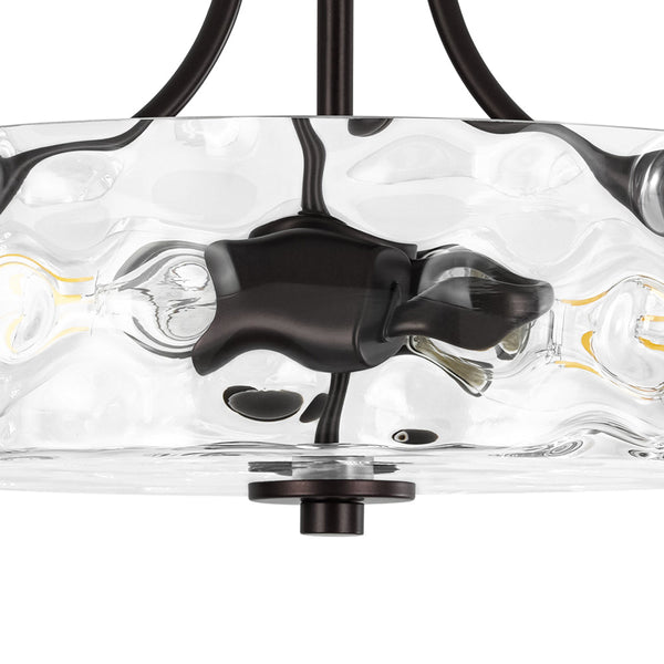 Modern 2-Light Water Rippled Glass Drum Semi-Flush Mount Ceiling Light - Yiilighting