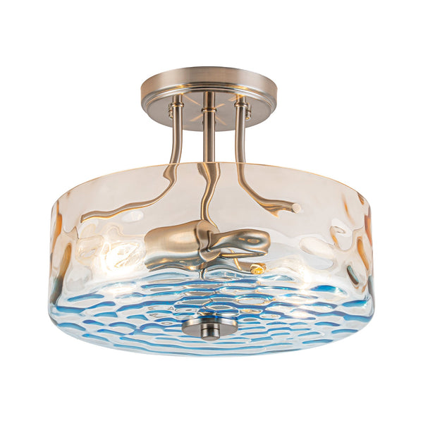 Modern 2-Light Water Rippled Glass Drum Semi-Flush Mount Ceiling Light - Yiilighting