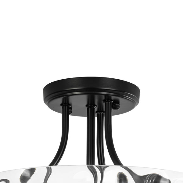 Modern 2-Light Water Rippled Glass Drum Semi-Flush Mount Ceiling Light - Yiilighting