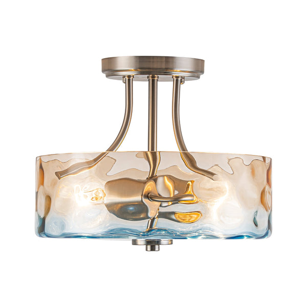 Modern 2-Light Water Rippled Glass Drum Semi-Flush Mount Ceiling Light - Yiilighting