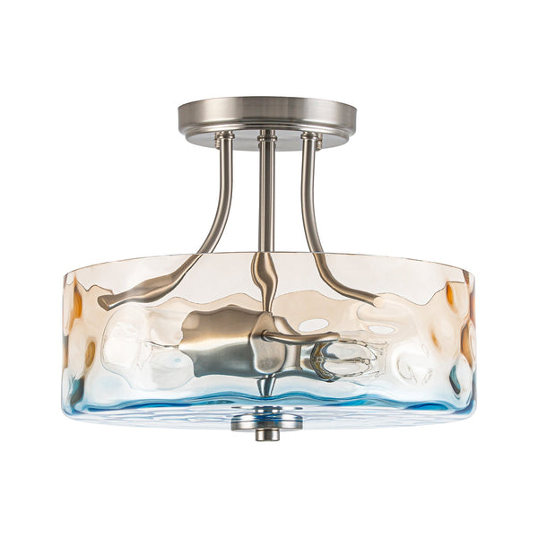 Modern 2-Light Water Rippled Glass Drum Semi-Flush Mount Ceiling Light - Yiilighting