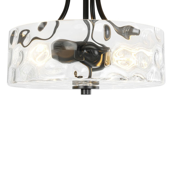 Modern 2-Light Water Rippled Glass Drum Semi-Flush Mount Ceiling Light - Yiilighting