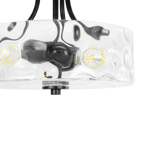 Modern 2-Light Water Rippled Glass Drum Semi-Flush Mount Ceiling Light - Yiilighting