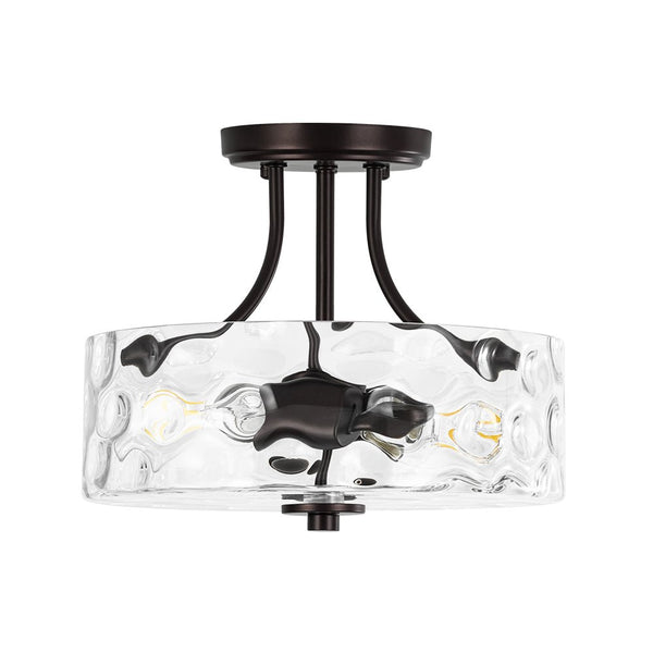 Modern 2-Light Water Rippled Glass Drum Semi-Flush Mount Ceiling Light - Yiilighting