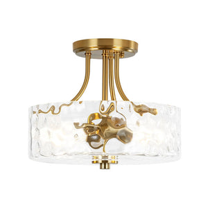 Modern 2 - Light Water Rippled Glass Drum Semi - Flush Mount Ceiling Light - Yiilighting