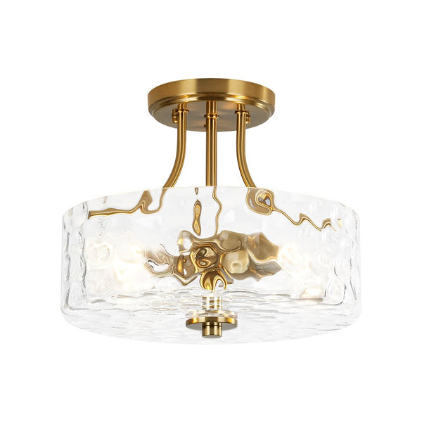 Modern 2 - Light Water Rippled Glass Drum Semi - Flush Mount Ceiling Light - Yiilighting