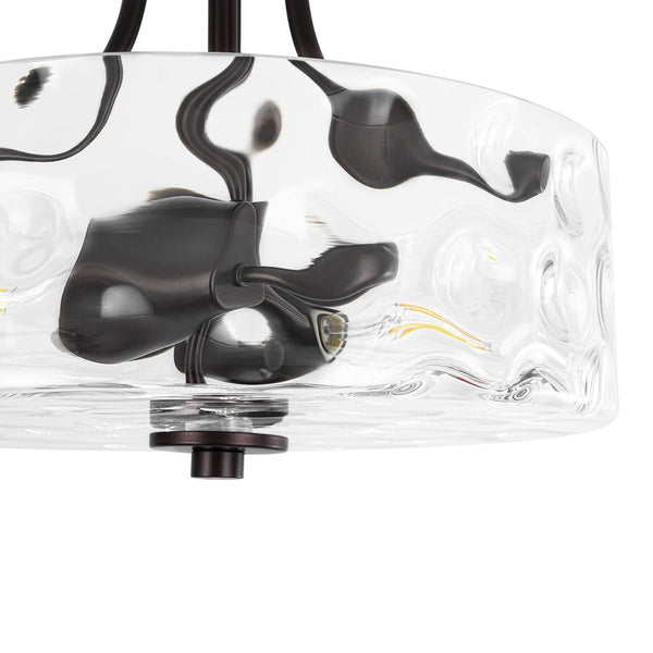 Modern 2-Light Water Rippled Glass Drum Semi-Flush Mount Ceiling Light - Yiilighting